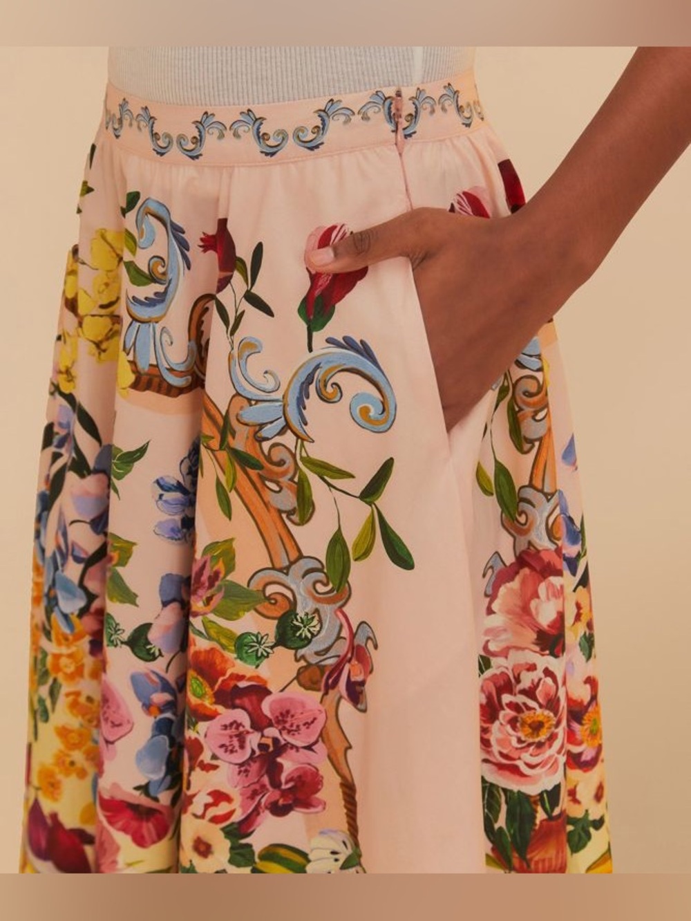 FARM Rio Pink Garden Terrace Organic Cotton Midi Skirt - Picture 8 of 16